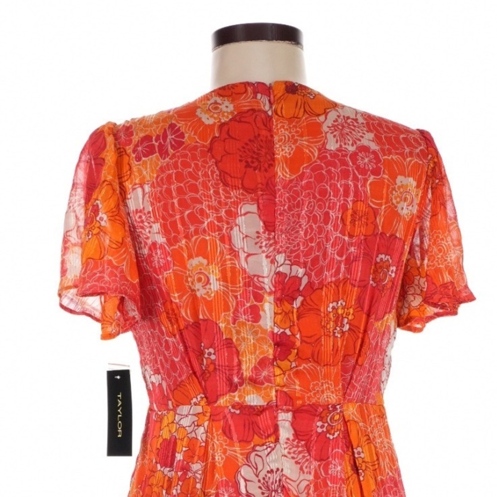 Taylor Orange Floral Fit & Flare Dress Size 6 70s Romantic Boho NWT - Picture 8 of 10